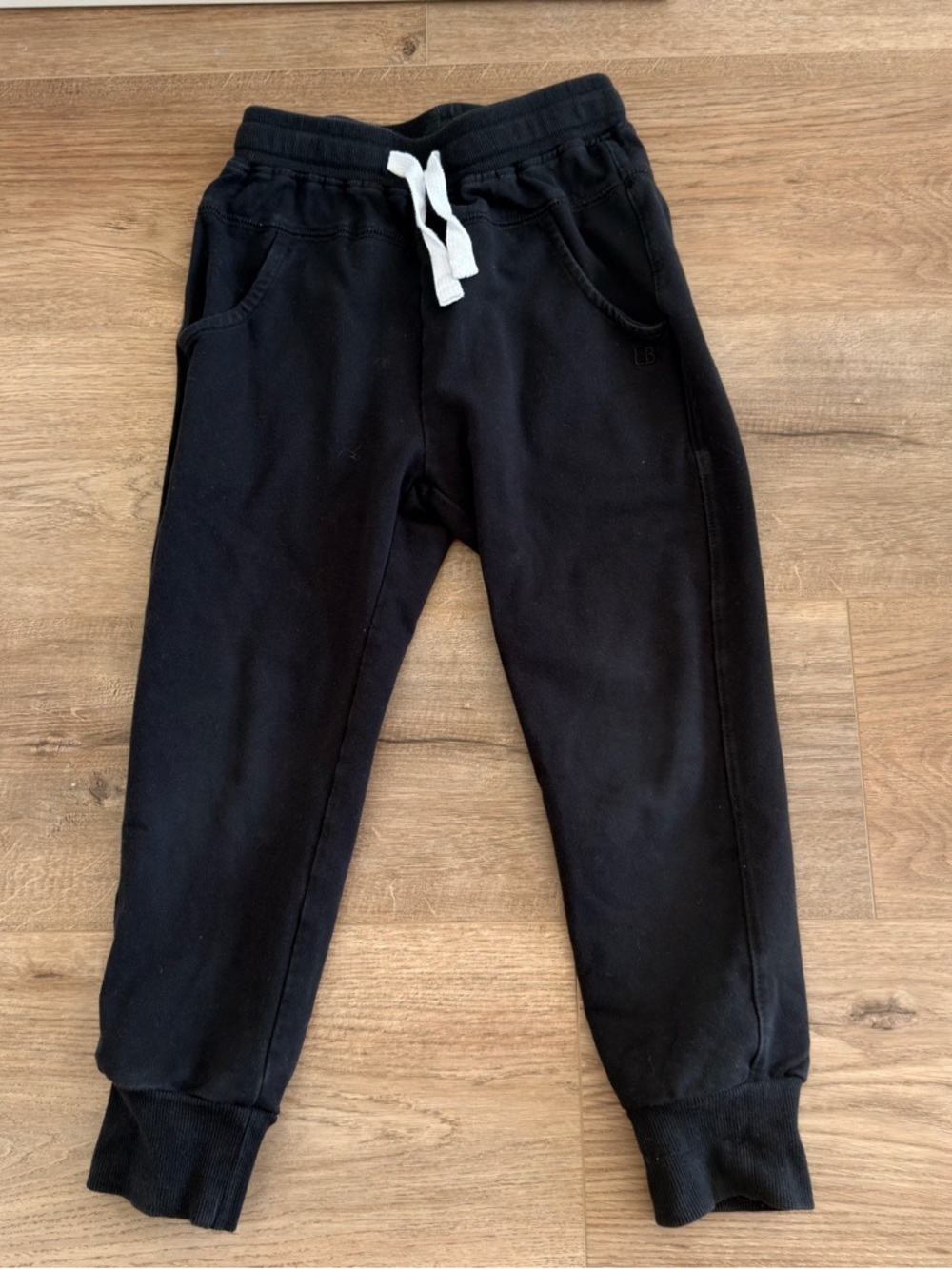 Little Bipsy Solid Black Jogger Sweatpants White Drawstring Size 7 Boys Kids